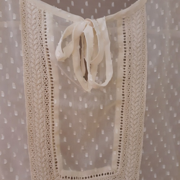 PEASANT/BOHO DOTTY LACE-TRIMMED SHEER BLOUSE , XL - Picture 3 of 6